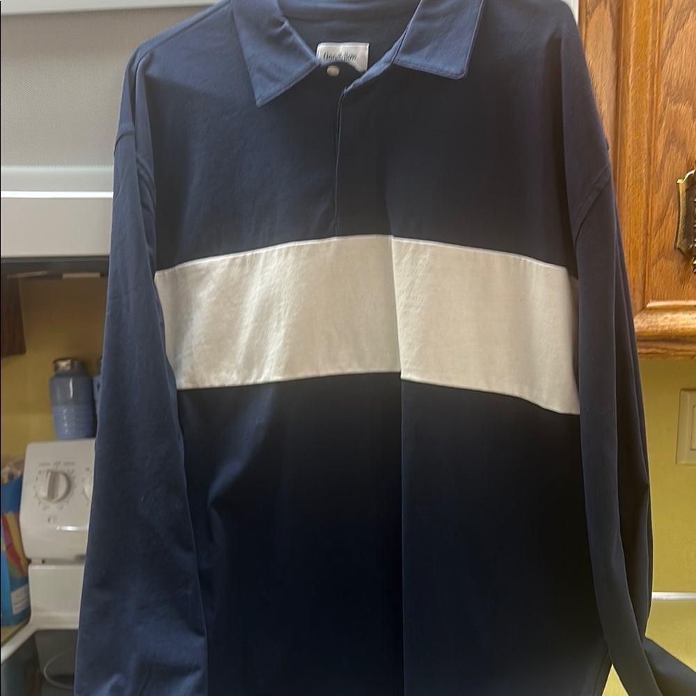Navy and White Men's Shirt